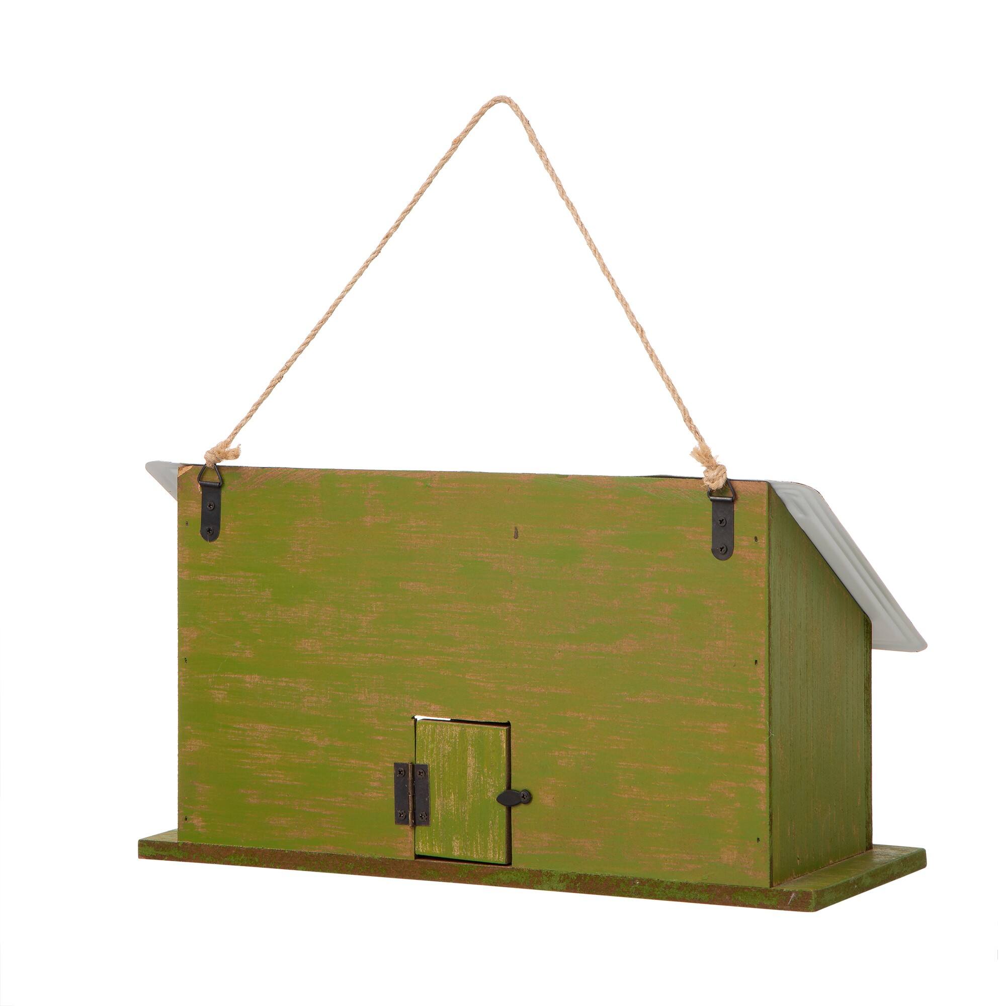 Glitzhome® 14" Hanging Wood and Metal Green Licence Plates Garden Birdhouse